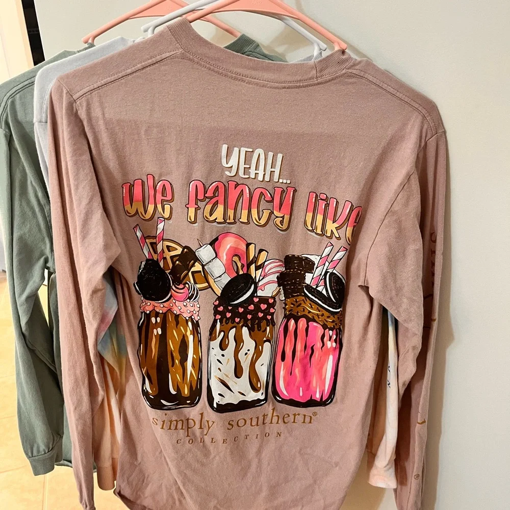 Simply Southern Kids Long Sleeve Tees - Green, Pink, Blue - Picture 3 of 5